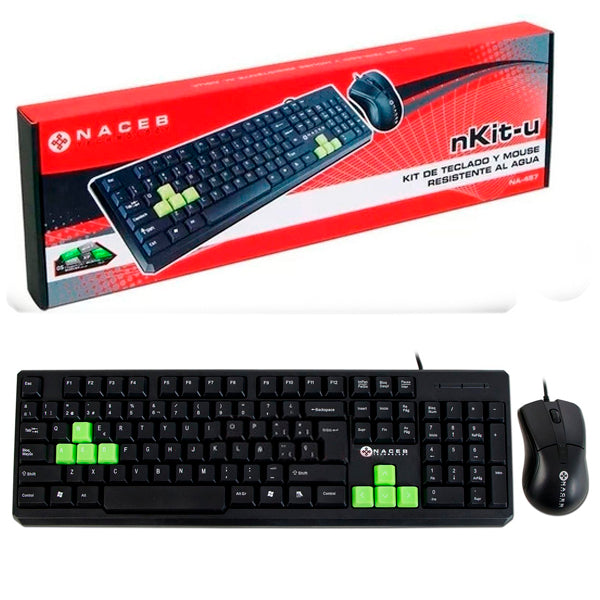 Kit Naceb Teclado y Mouse alambrico modelo NA-457 color Negro USB