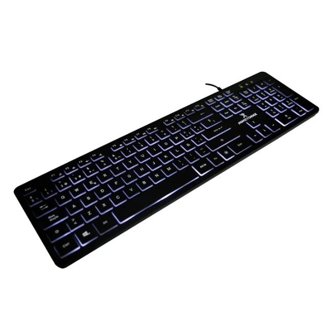 Teclado Perfect Choice alamabrico con USB iluminacion en teclas para oficina modelo PC-201304 color Negro