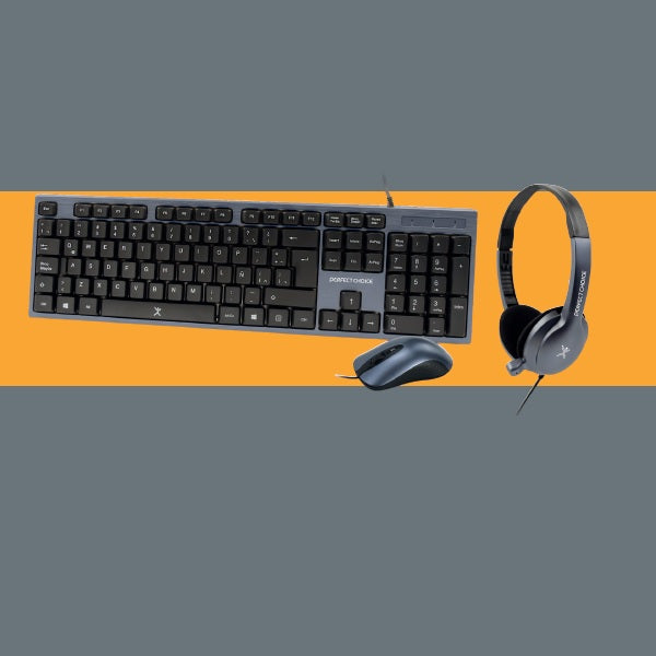 Kit teclado mouse y diadema Perfect Choice negro con azul alambrico USB 1000DPI