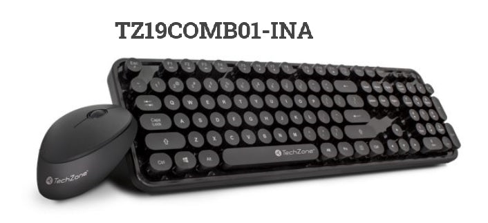 Kit Teclado y Mouse Techzone inalambrico negro acabado piano TZ19COMB01-INA
