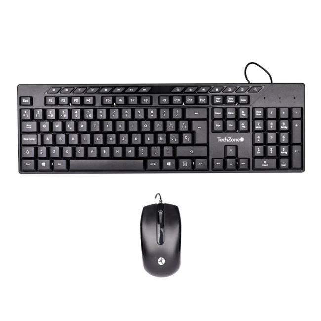 Kit teclado y mouse Techzone alamnbrico Negro basico Compatible con Windows y MacOS