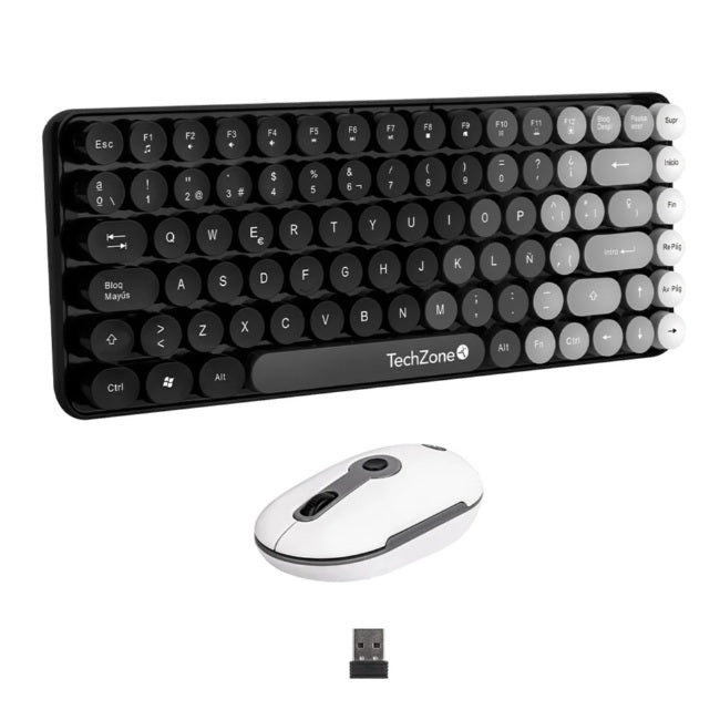 Kit Teclado y Mouse Techzone Gradient Black conexión inalámbrica con 85 teclas y Mouse con 4 Botones DPI 1600