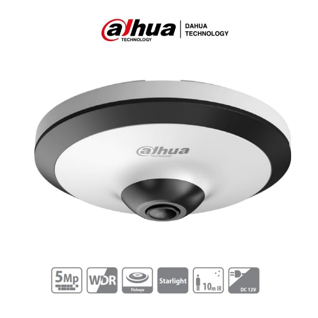 Camara Dahua DH-HAC-EW2501N fisheye HDCVI 5 mp 360 gds Ir 10 m WDR real 120dB microfono integrado interior