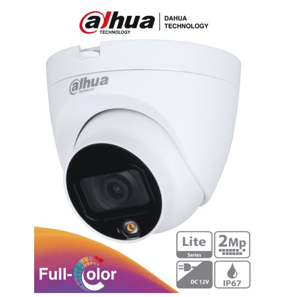 Camara Dahua DH-HAC-HDW1209TLQN-LED domo full color 2 mp 1080p lente 2.8 mm IR 20 m plastico exterior 106 gds apert starlight IP67