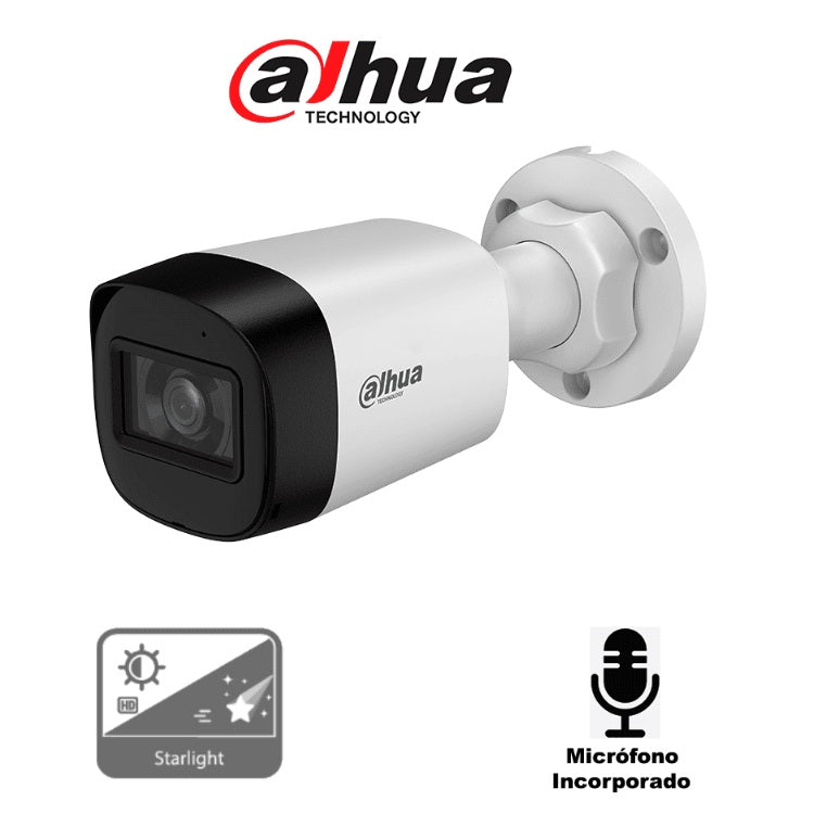 Camara Dahua DH-HAC-HFW1500RLN-A-S3-DIP IP bullet 5 mpx lente 2.8mm 30 Metros de IR Starlight Microfono Integrado