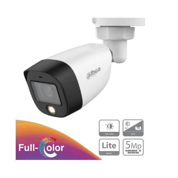 Camara Dahua DH-HAC-HFW1509CN-LED-0280B bullet full color 5 mpx lente 2.8 mm IR 20 m metal 112 gds starlight IP67