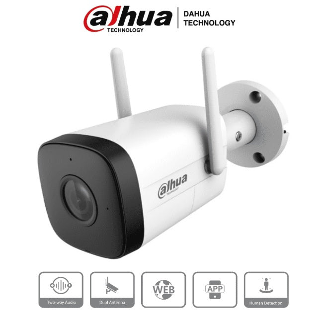 Camara Dahua DH-IPC-HFW1230DT-STW IP bullet WIFI 2 mpx lente de 2.8 mm 100 gds de apertura IR 30 m microfono IP67