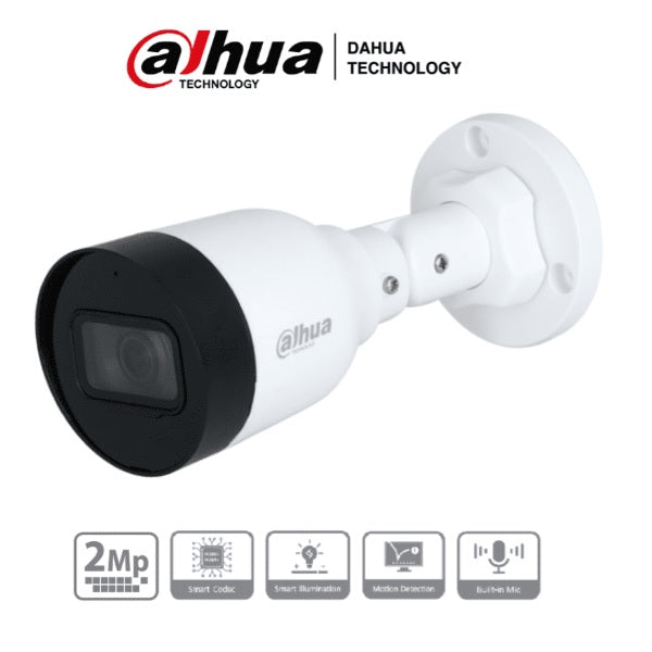 Camara Dahua DH-IPC-HFW1230S1-A-S5 ip bullet 2 mpx lente 2.8mm IR 30 m plastico microfono 102 gds apertura PoE IP67