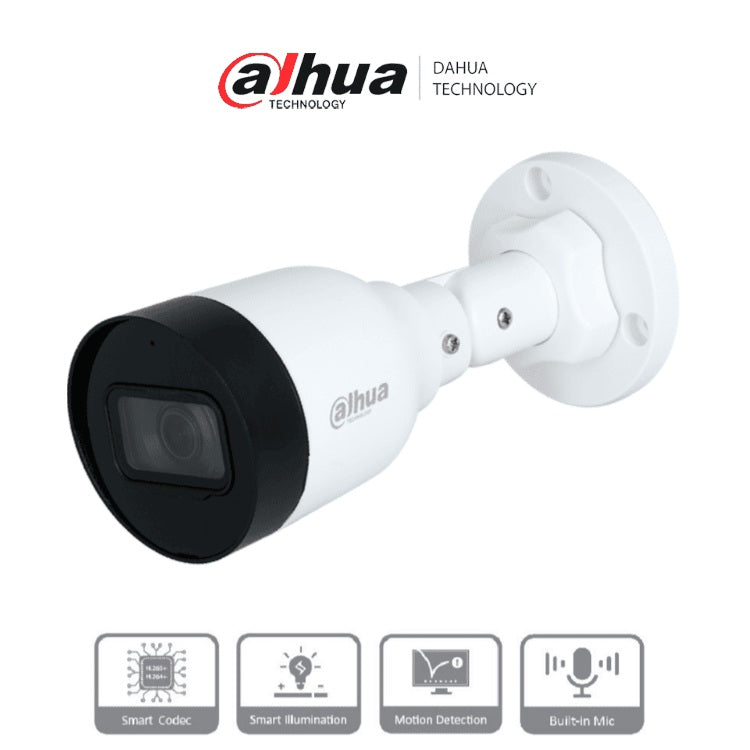 Camara Dahua IPC-HFW1230S1-A-S6 IP bullet 2 mpx lente 2.8mm IR 30m Metal -plastico microfono 102 gds apertura PoE IP67