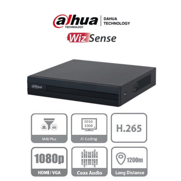 DVR Dahua DH-XVR1B04-I 4 canales 1080p lite wizsense +4 canales +1 ip o hasta 5 canales ip4 busqueda inteligente (humanos y vehiculos 1 puerto sata