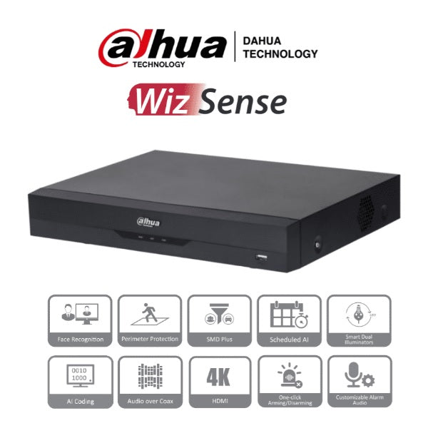 DVR Dahua DH-XVR5116H-4KL-I3 16 canales 4k 8 mpx wizsense IA h.265 16 canales + 16 ip hasta 32 ch IP 2 canales de sdm plus 1 bahia de disco duro