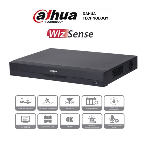 DVR Dahua DH-XVR5216AN-4KL-I3 16 canales 4k wizsense 2 bahias de disco hasta 32ip 2canales de reconocimiento facial IA
