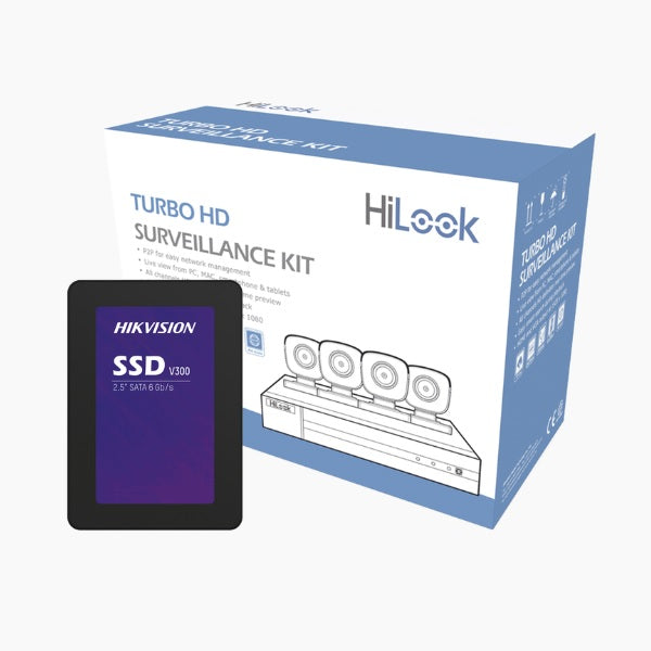 Kit Dvr Hilook By Hkvision 4 Canales Turbohd 1080p +Ssd 1b de 1024gb DVR 4 canales / 4 Camaras Bullet Metalicas Fuente de Poder / Accesorios Incluidos
