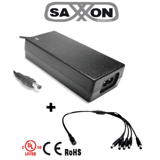 SAXXON uFP12VDC41APAQ - Paquete de Fuente de Poder Regulada de 12 Vcc 4.1 Amperes + Divisor para 5 Cámaras/ Color Negro/ Para Usos Multiples