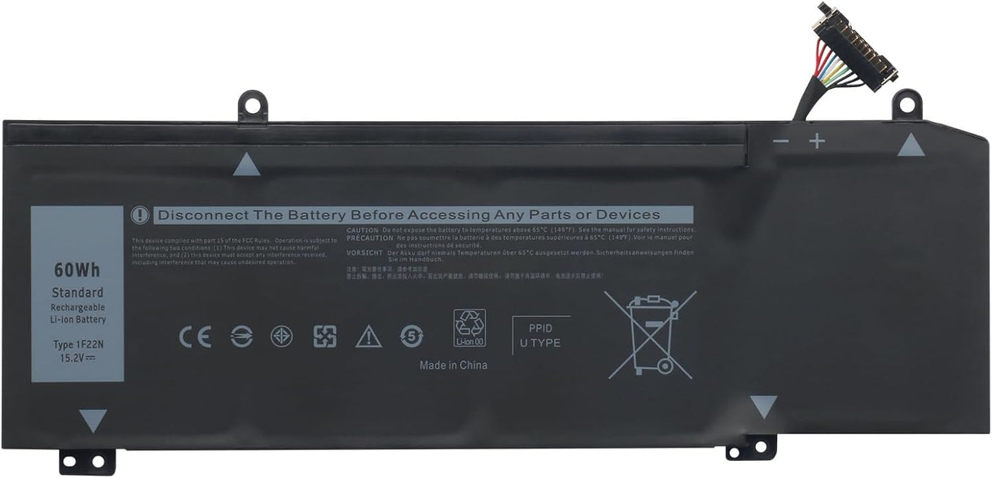 1F22N para DELL Alienware M15 M17 R1 G7 7590 7790 G5 15 5590-D2783W D2743B D2865B D2863W D2842W D2843W Series Notebook 0JJPFK 08622M XRGXX 15.2 V 60 WH 3750 mAh 4 Celdas. ama