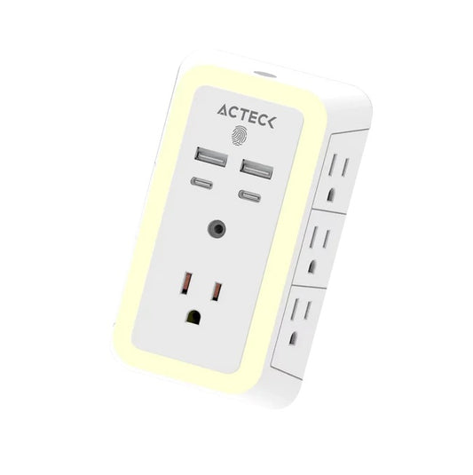 Supresor de picos Multicontacto de pared Acteck Energon Lumina CP515 PD 20W 7 Conectores de corriente con iluminación