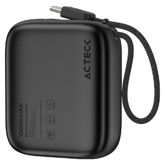 Cargador Acteck Energon Power Bank Go Plug Pro PG60 10000mAh Negro USB-C con cable integrado 22.5w 3C Standard Elite Series