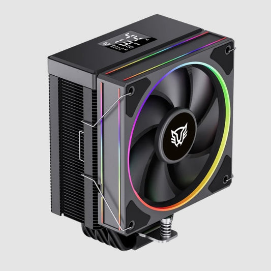 Enfriadora de Aire Balam Rush con Display para monitoreo de temperatura RGB Heliux Pro HEX65 1 Ven 120mm + Rodamiento Hidráulico 600 - 2000 RPM Negro