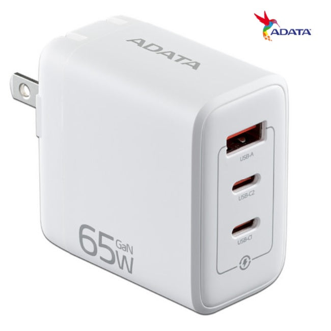 Cargador de pared ADATA 65W 2xUSB C 1xUSB A blanco