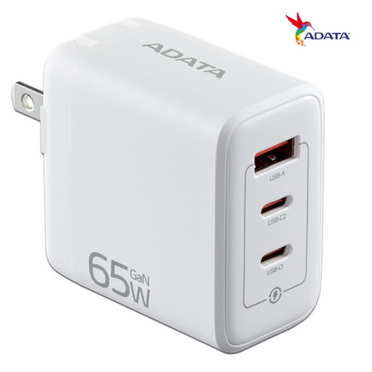 Cargador de pared ADATA 65W 2xUSB C 1xUSB A blanco
