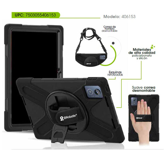 Funda Brobotix de uso rudo con correa y giro 360 grados para Lenovo K11 Plus compatible TB352XU color Negro