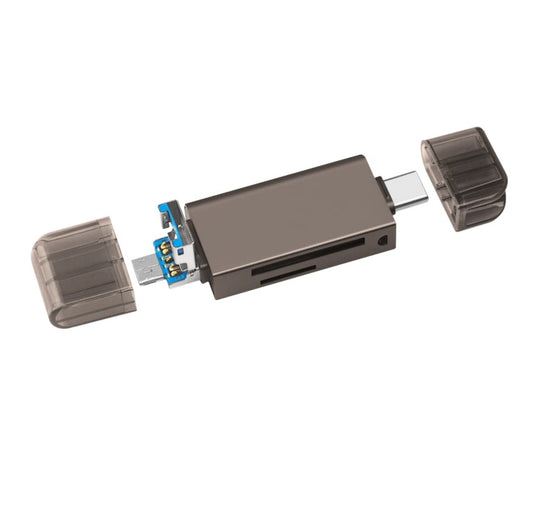 Lector Brobotix OTG SD y micro SD USB tipo A con micro USB y tipo C color Humo