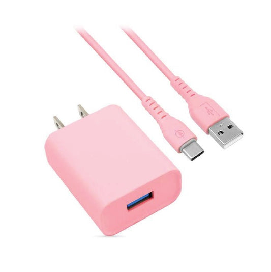 Cargador Brobotix combo carga rapida USB V3.0 con cable USB tipo C color Rosa