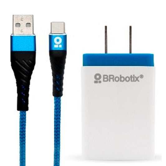 Combo caragador Brobotix de paded USB V3.0 con cable USB tipo C carga rapida 963332 color Azul