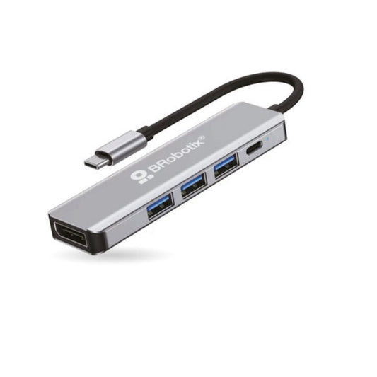 Docking Brobotix 5 en 1 conecto USB tipo C a displayport USB V3.0 x 3 USB tipo C color Plateado