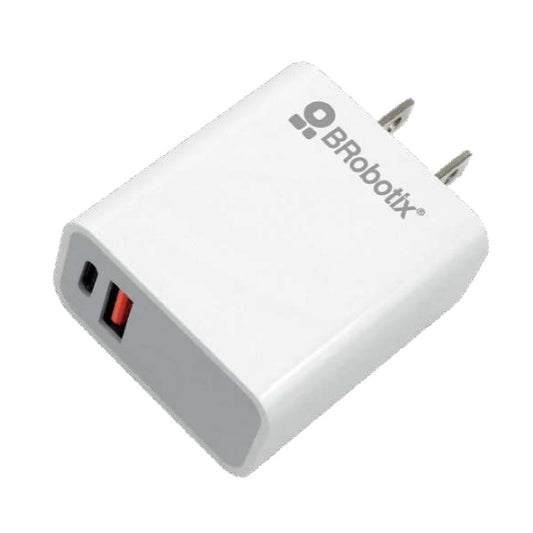 Cargador Brobotix 38W carga rapida Dual V3.0 USB-A Y USB TIPO C color Blanco