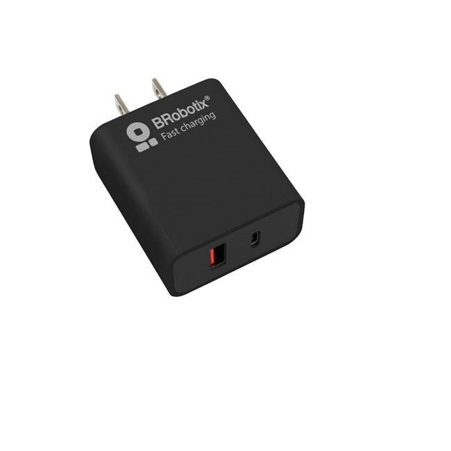 Cargador de pared Brobotix carga rapida 1xUSB-A 1xUSB-C 18W 5V color Negro