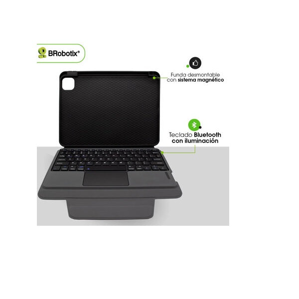 Funda Brobotix con teclado bluetooth y panel tactil para iPAD AIR 13 2024 6007822 color Negro