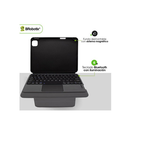 Funda Brobotix con teclado bluetooth y panel tactil para IPAD PRO 11(M4) 2024 modelo 6007839 color Negro