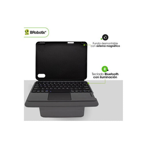 Funda Brobotix con teclado bluetooth y panel tactil para IPAD Generacion 11 2025 color Negro