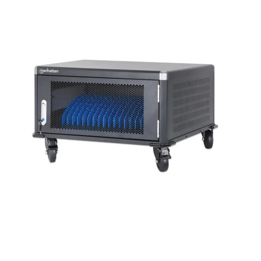 Estacion de carga Manhattan Gabinete con 20 contactos de CA para laptops de hasta 15.6 Pulg y otros dispositivos con cerradura protección contra sobrecarga Negro Modelo 181112