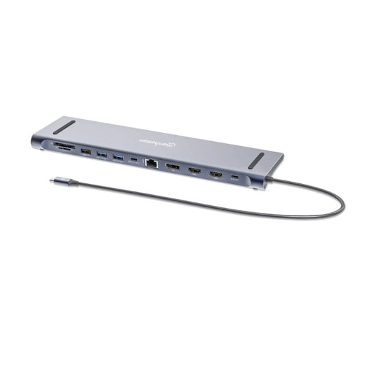 Docking Manhattan USB-C 12 Puertos USB 3.2 Gen 1 Tipo-C Macho a 2xHDMI 1xDisplayPort 3xUSB A 1xUSB C Power Delivery 100W 1xUSB C Data 5Gbps