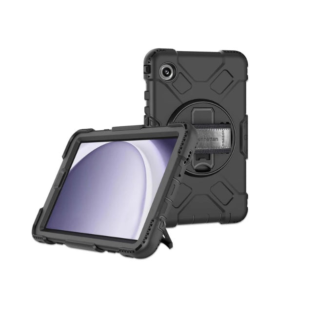 Funda Manhattan de uso rudo para Samsung Galaxy Tab A9 8.7 pulgadas negro correa de mano y hombro