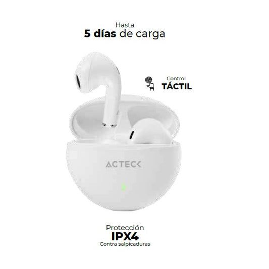 AUDIFONOS IN EAR ACTECK SENSE EP230 INALAMBRICOS BLANCO TWS BT 5.1