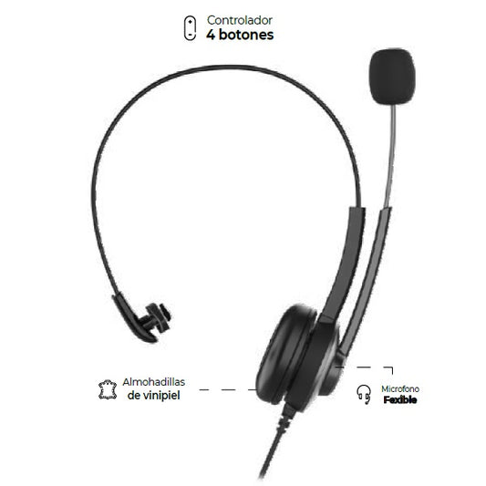 Audífonos Diadema Acteck On Ear Para Call Center Pro HN620 USB-A + Micrófono con Control de Volumen y Silencio