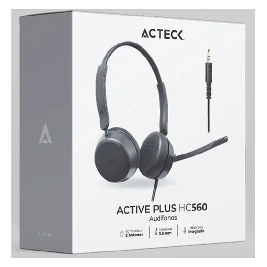 Audifonos Alambricos Acteck Active Pro HC560 Negro Plastico Conexion Aux 3.5mm 1.8mts