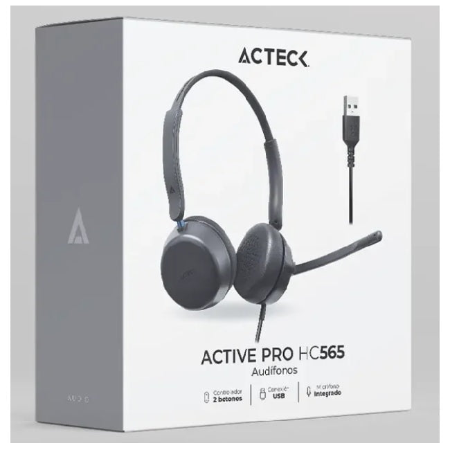 Audifonos Alambricos Acteck Active Pro HC565 Negro Plastico USB-A Macho 1.8mts 230g