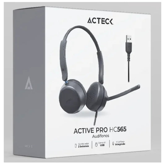 Audifonos Alambricos Acteck Active Pro HC565 Negro Plastico USB-A Macho 1.8mts 230g