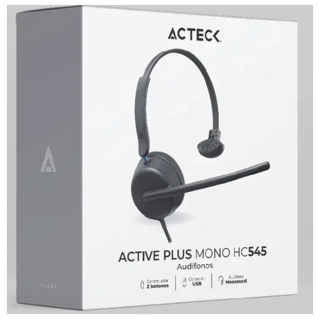 Audifonos Alamricos Acteck Active Pro HC545 Negro Plastico USB-A Macho 1.8mts 120g