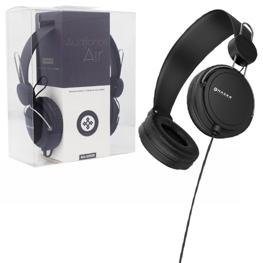 Audífono diadema alámbrico Naceb air c/microf 3.5mm 1.2m modelo NA-0313N color Negro