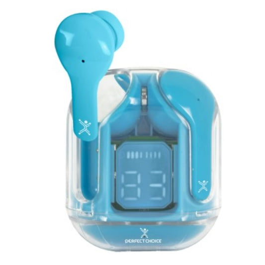 Audifonos Perfect Choice Inalambricos TWS ClearBeat Estuche Transparente Bluetooth modelo PC-117032 color Azul