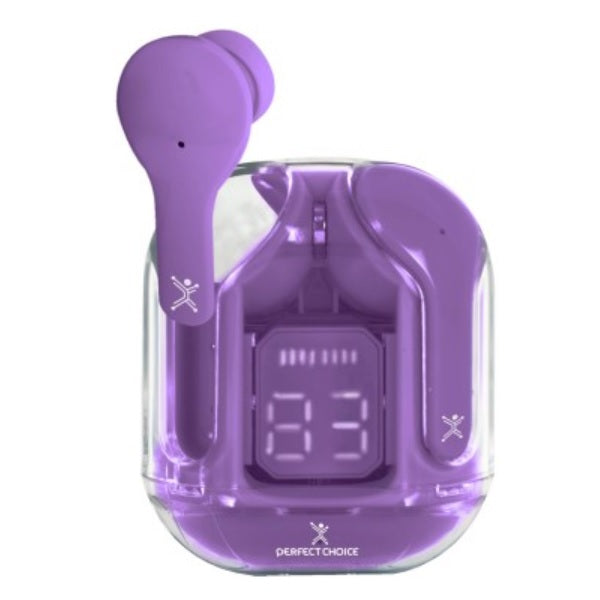 Audifonos Perfect Choice Inalambricos TWS ClearBeat Estuche Transparente Bluetooth modelo PC-117049 color Morado