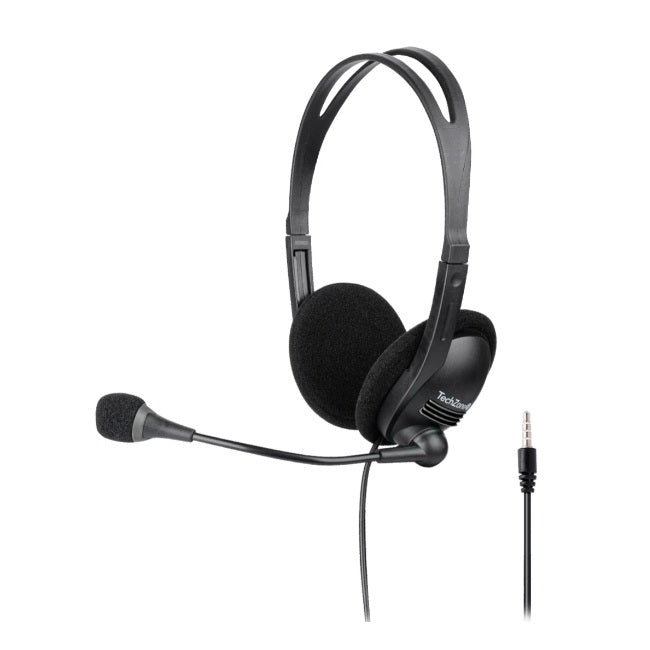 Audifonos Diadema Techzone Negro 1xJack3.5mm Sensibilidad Audifono 20KHz Longitud Cable 150cm Compatible con Windows macOS y Android