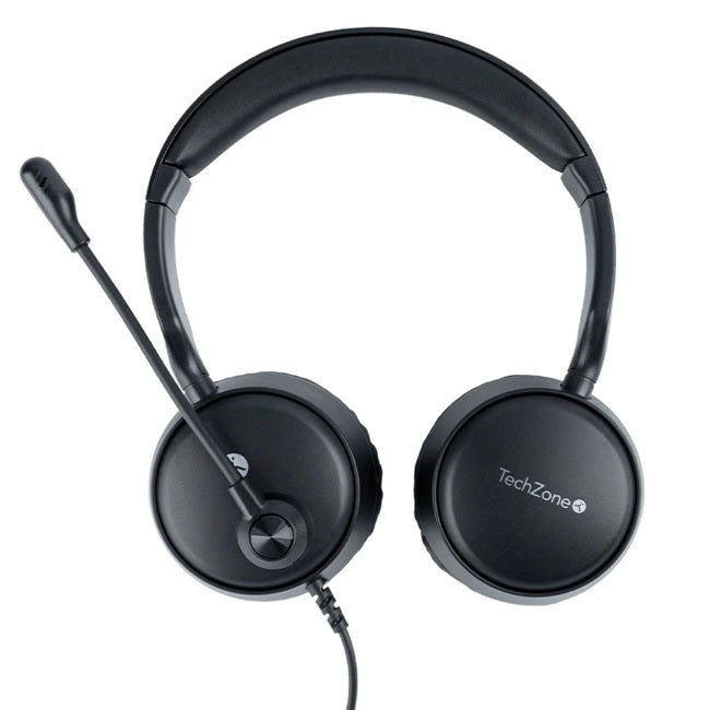 Audifono Diadema Techzone Alambricos Negro con microfono control de audio compatible con Windows y MacOs USB A