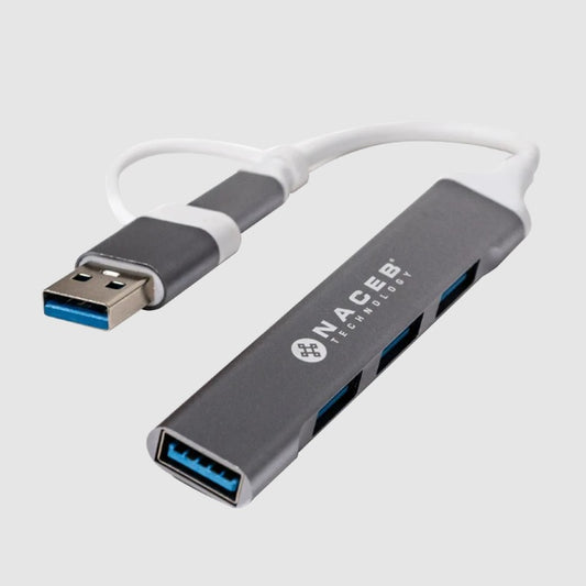Adaptador HUB Naceb USB tipo C/A 4 puertos color Plata