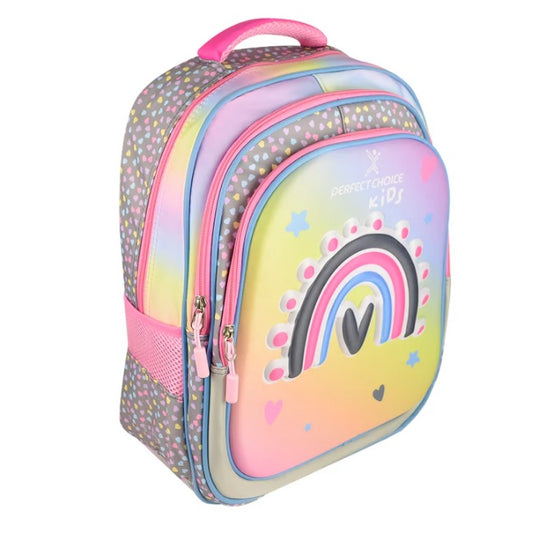 Mochila Perfect Choice Explorer rosa escolar para niños diseño de arcoiris modelo PC-084396